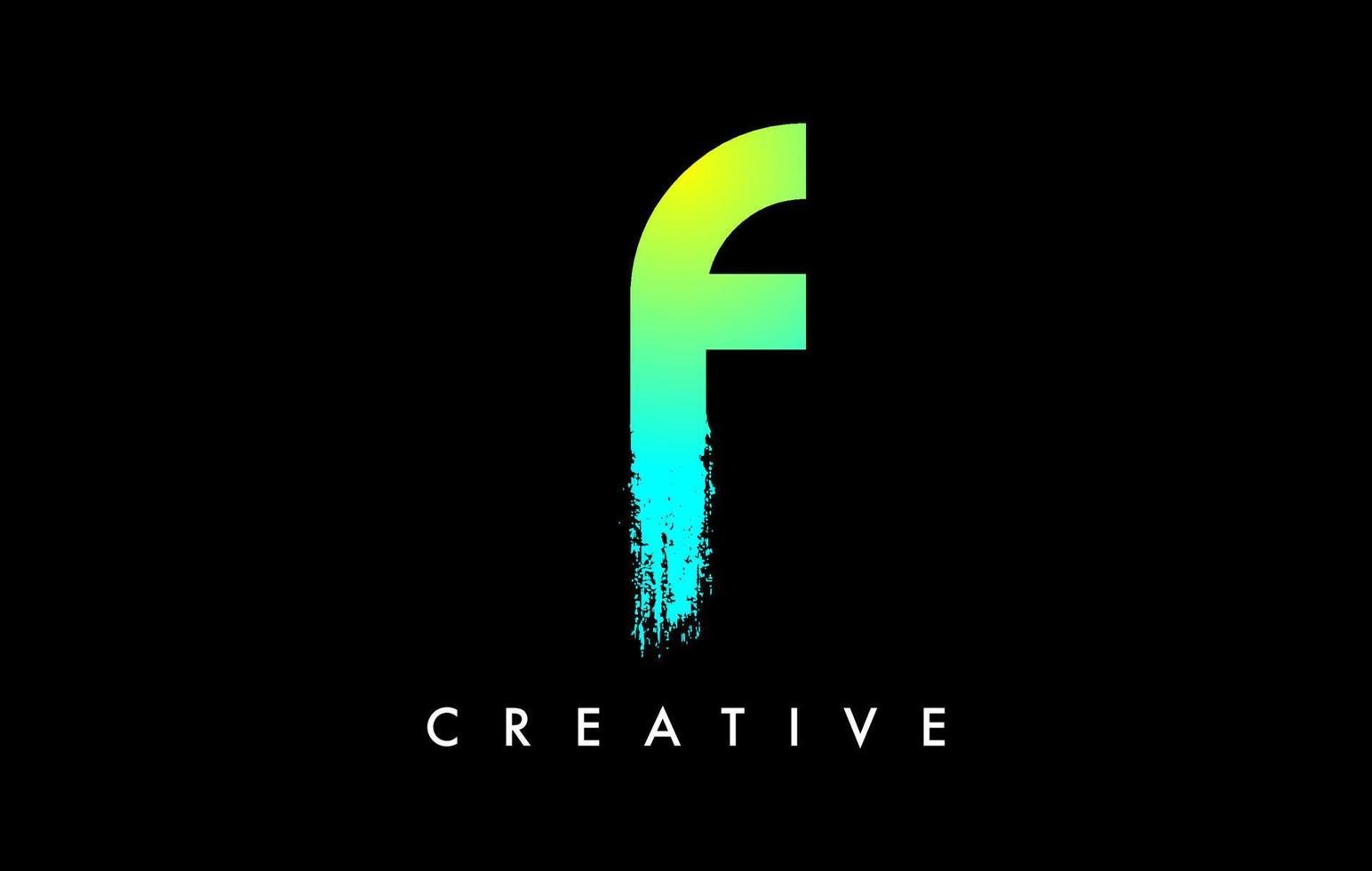 Letter F Logo Icon Design with Rounded Shape and Artistic Brush Stroke Ending and Green Blue Electric Color Vector