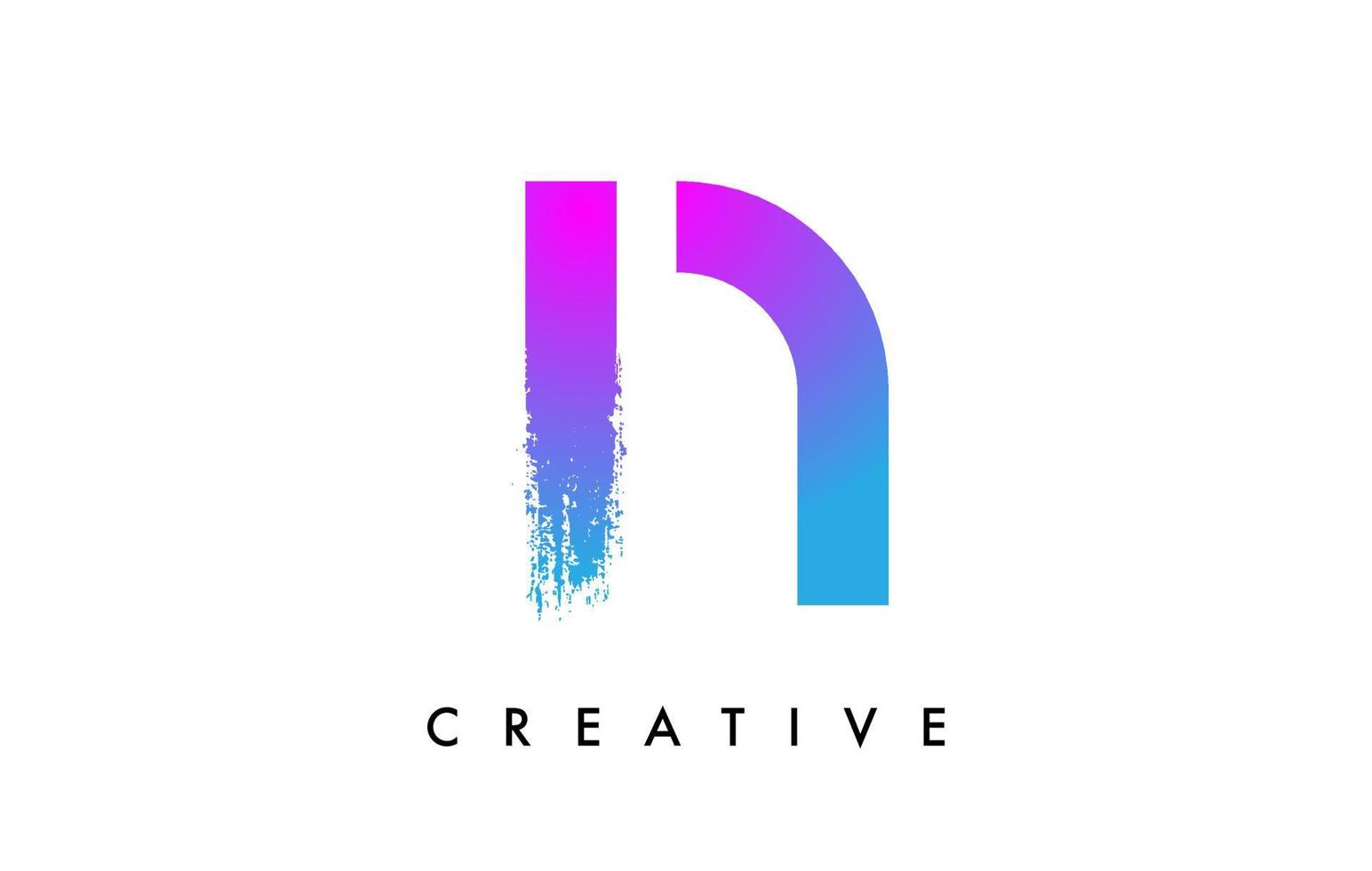 Purple Blue Letter N Logo Icon Design with Rounded Shape and Artistic Brush Stroke Ending and Green Blue Electric Color Vector