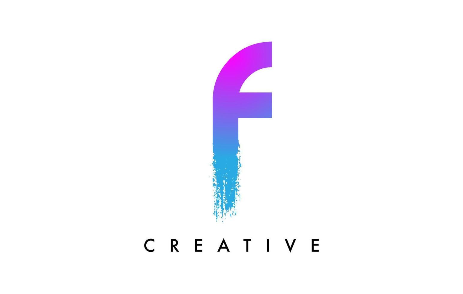 Purple Blue Letter F Logo Icon Design with Rounded Shape and Artistic Brush Stroke Ending and Green Blue Electric Color Vector