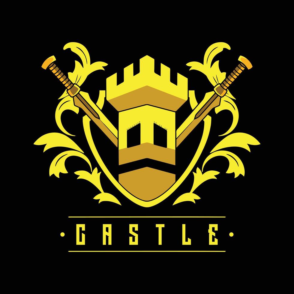 emblema del castillo, placa, etiqueta, logotipo o estampado de camiseta en un estilo vintage monocromático. vector