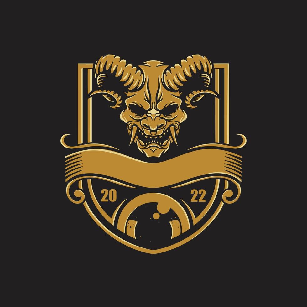 Devil's emblem, badge, label, logo or t-shirt print in monochrome vintage style vector