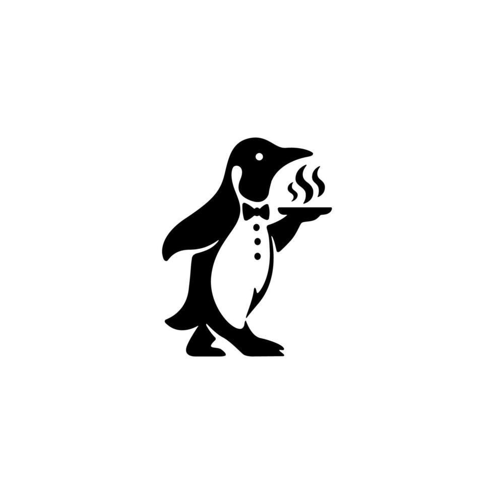 plantilla de logotipo de catering de chef de pingüino minimalista vector