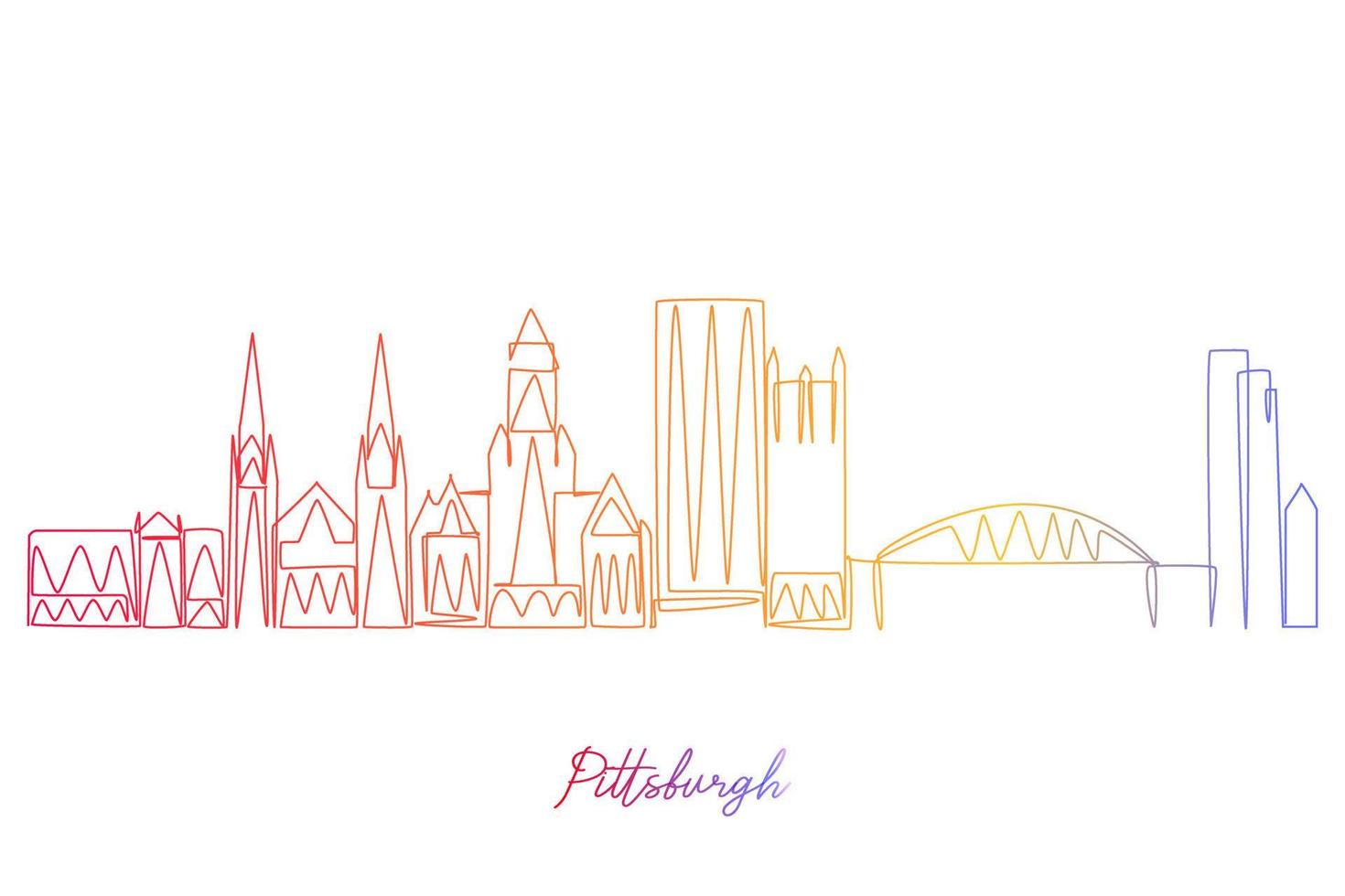 Continuous Single Line drawing of Pittsburg Pennsylvania USA. Simple gradient colored line hand drawn style design for travel and destination concept vector