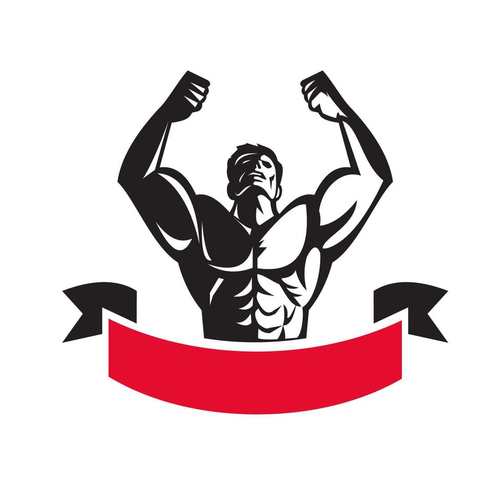 Body Builder Flexing Muscles Banner Retro vector