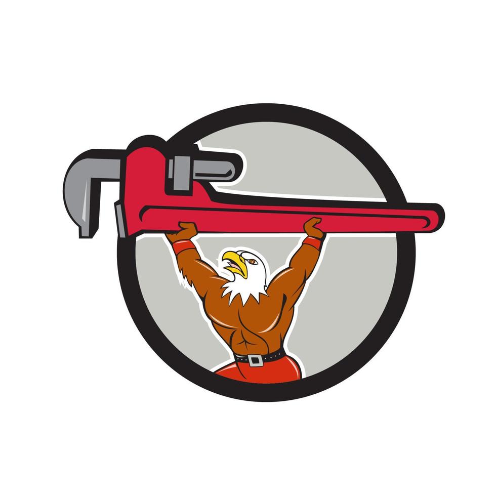 Bald Eagle Plumber Monkey Wrench Circle Cartoon vector