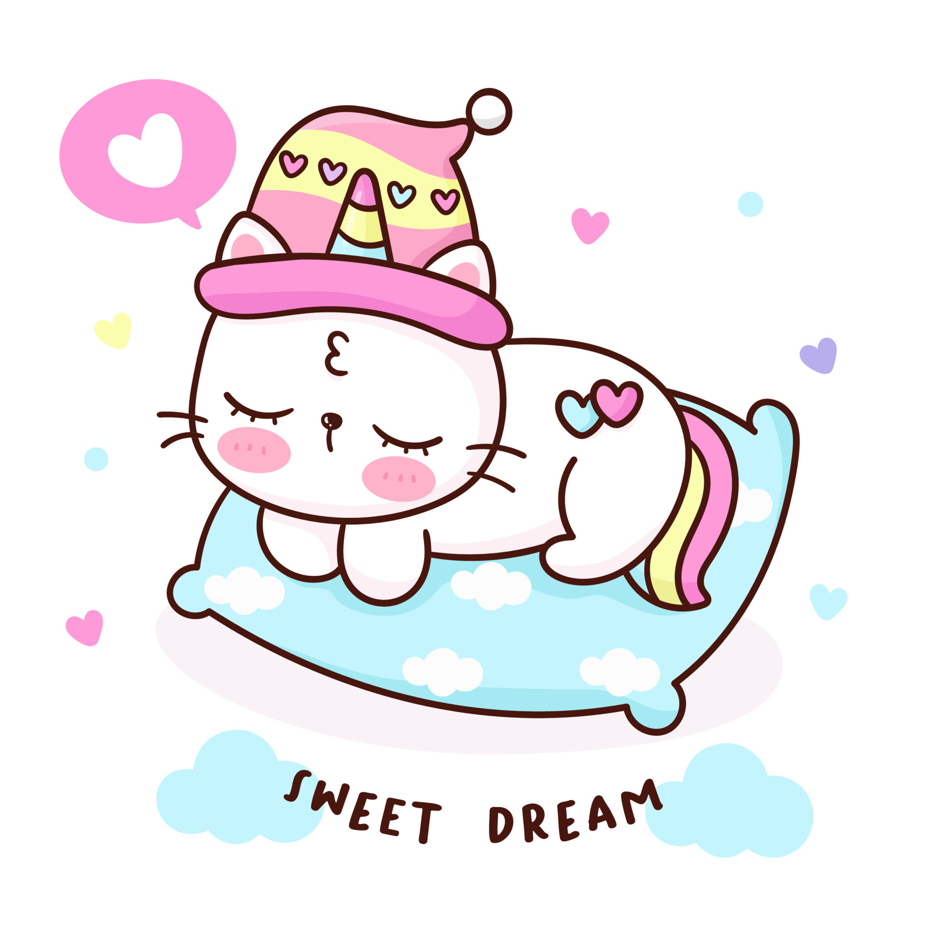 Unicorn cat sleep in bed 11426289 Vector Art at Vecteezy