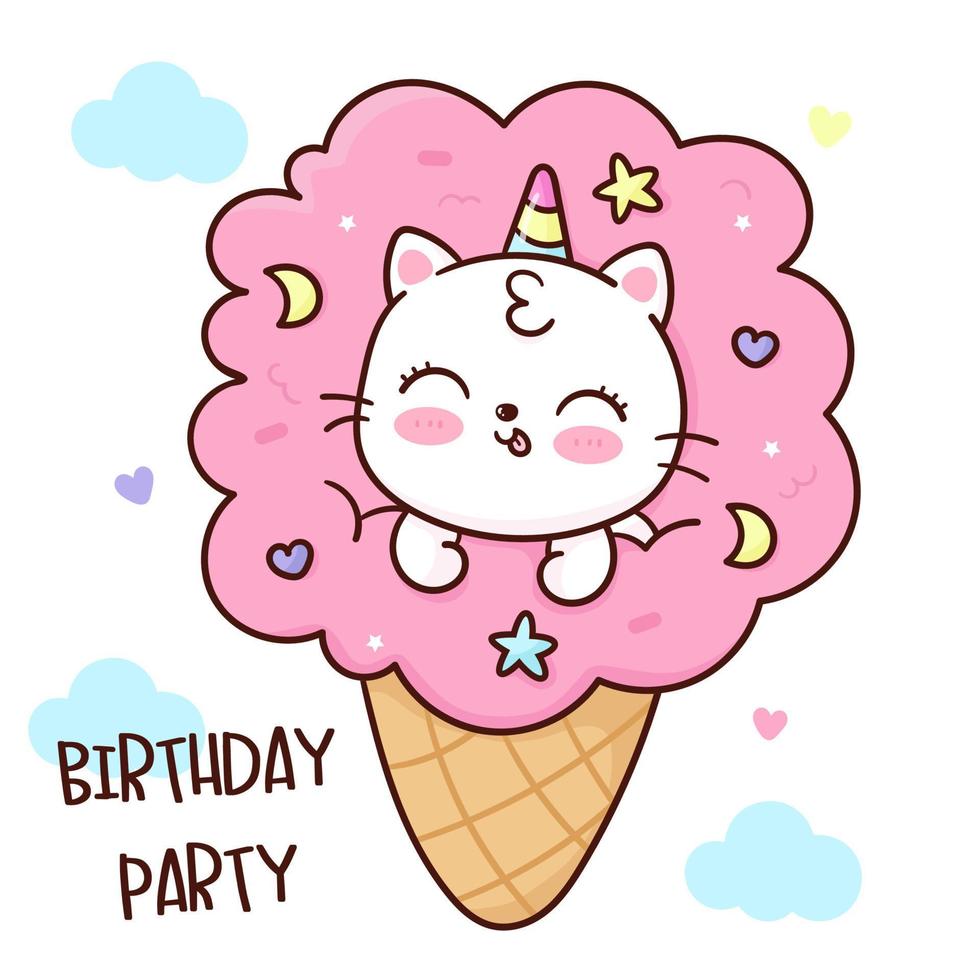 Cute Unicorn cat in Cotton candy vector