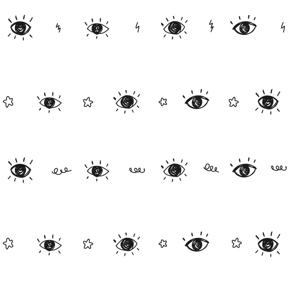 Hand drawn black and white eyes pattern, seamless doodle stars, scribble. Cute for paper, fabric, kids. vector