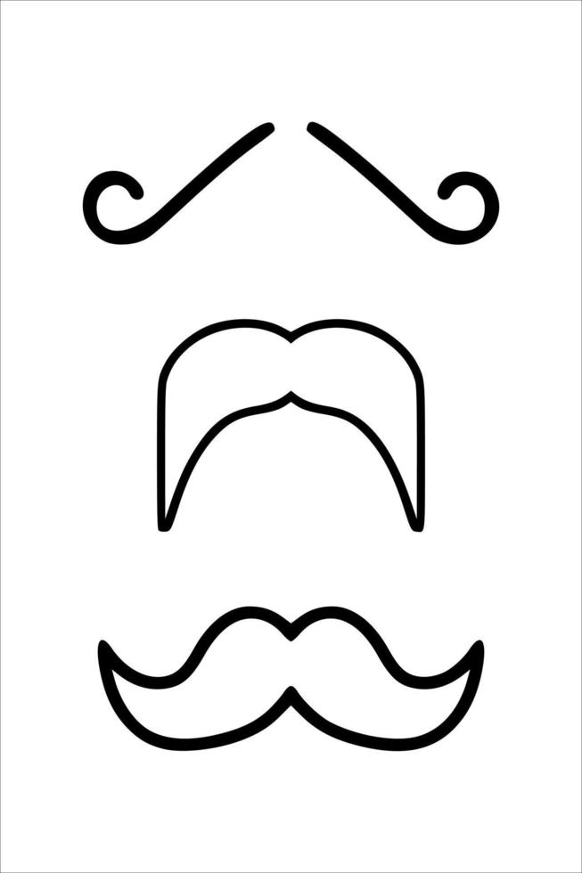 Black outline mustaches set isolated on white background. Silhouette black vintage mustache isolated on white background. Symbol of Fathers day, sign for Barber Shop. Retro curly hipster moustaches. vector