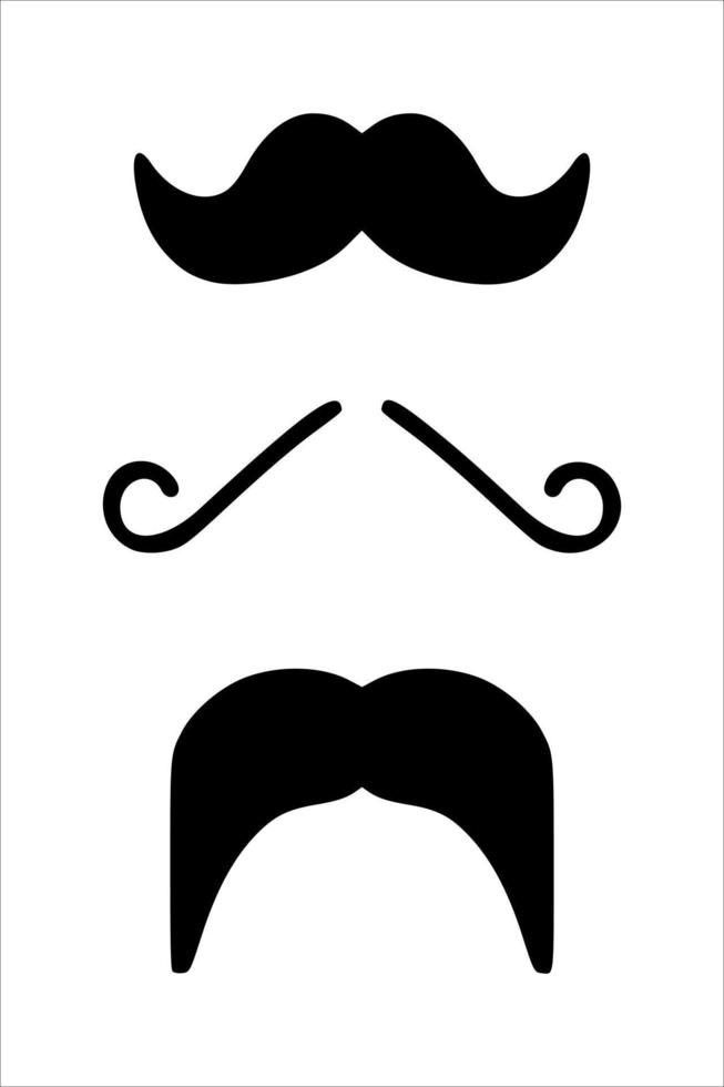 Black mustaches set isolated on white background. Silhouette black vintage mustache isolated on white background. Symbol of Fathers day, sign for Barber Shop. Retro curly hipster moustaches. vector