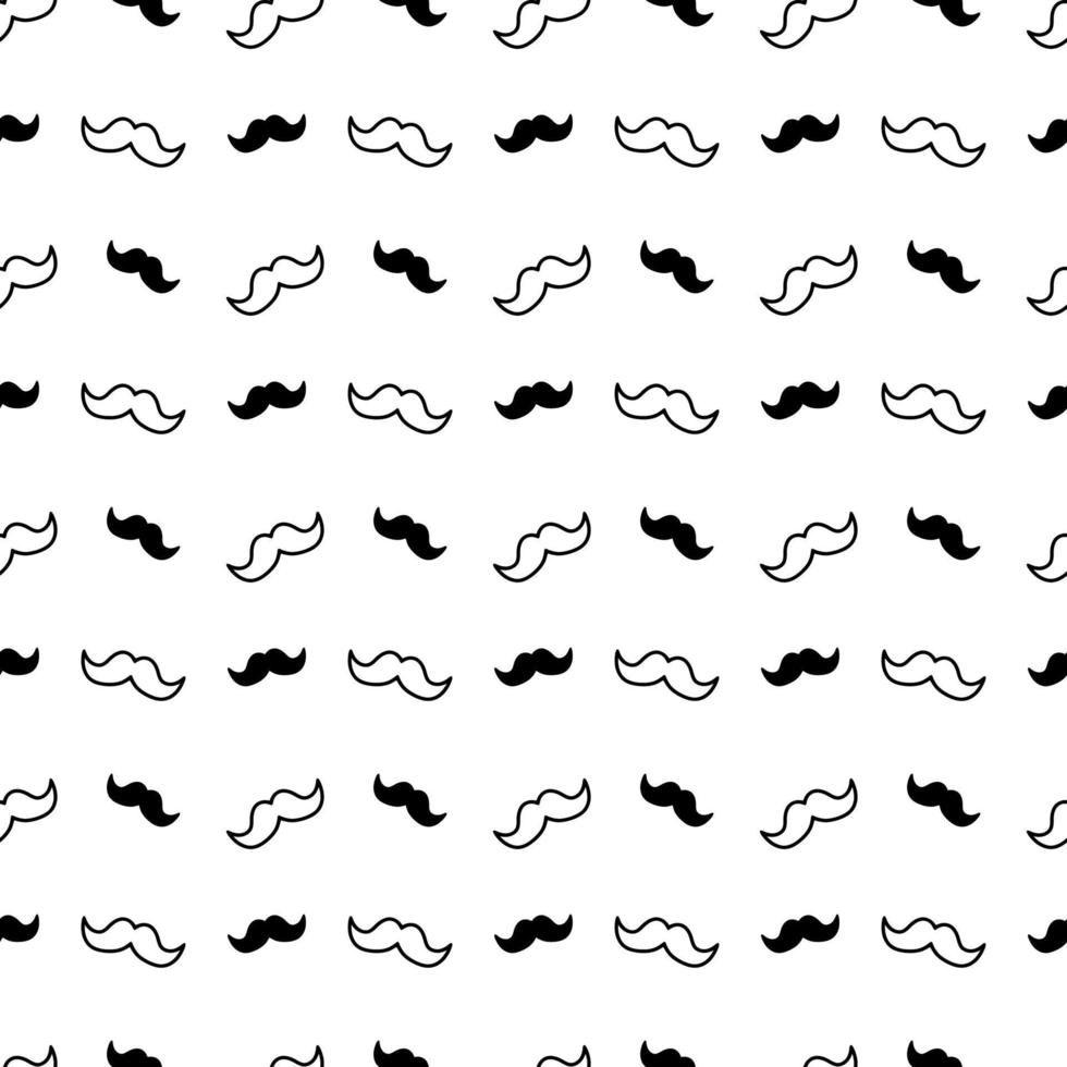 Seamless white and black vector pattern of gentleman mustache, black curly vintage retro gentleman mustaches isolated on white background. Best used for hipster websites, desktop wallpaper, web design