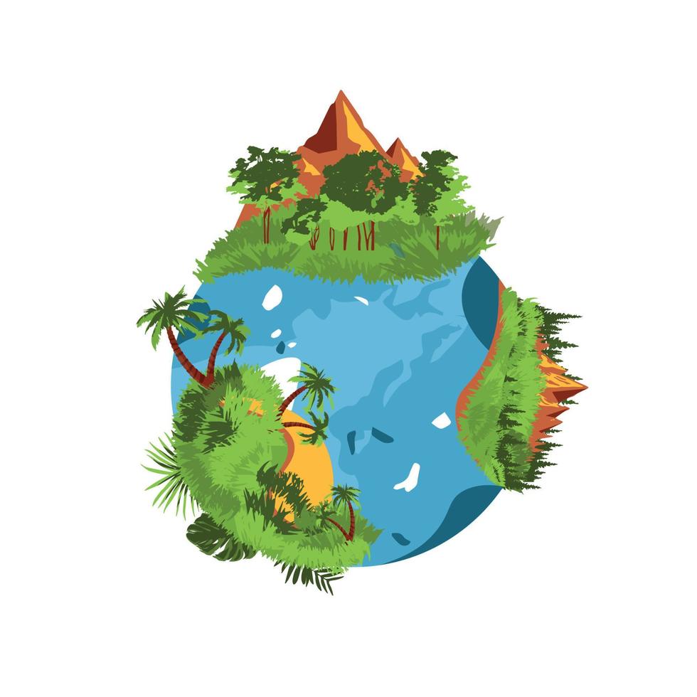 Vector illustration concept peace on earth clean planet nature and water big green planet globe on white background