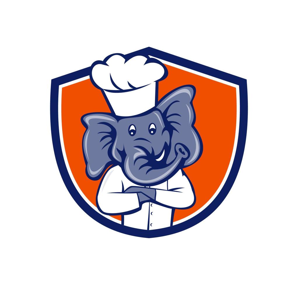 Elephant Chef Arms Crossed Crest Cartoon vector