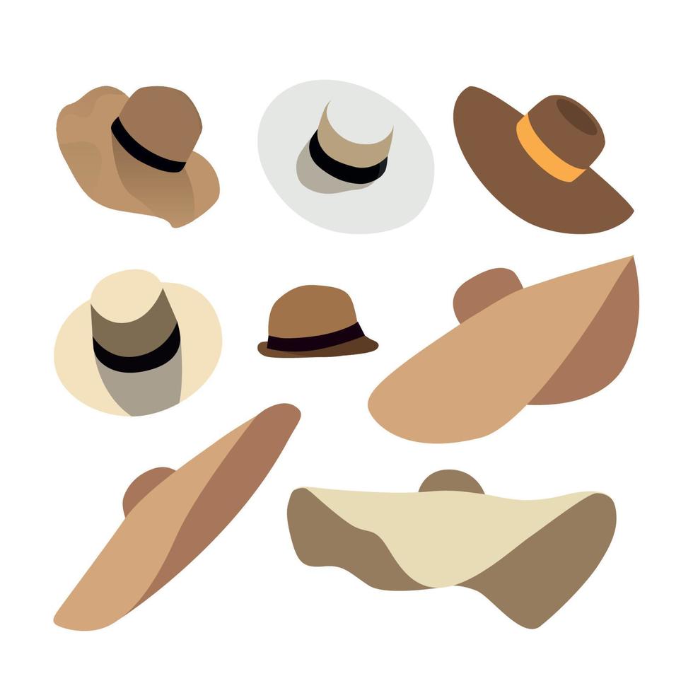 ilustración digital de un conjunto de sombreros para hombres y mujeres en la playa en verano vector