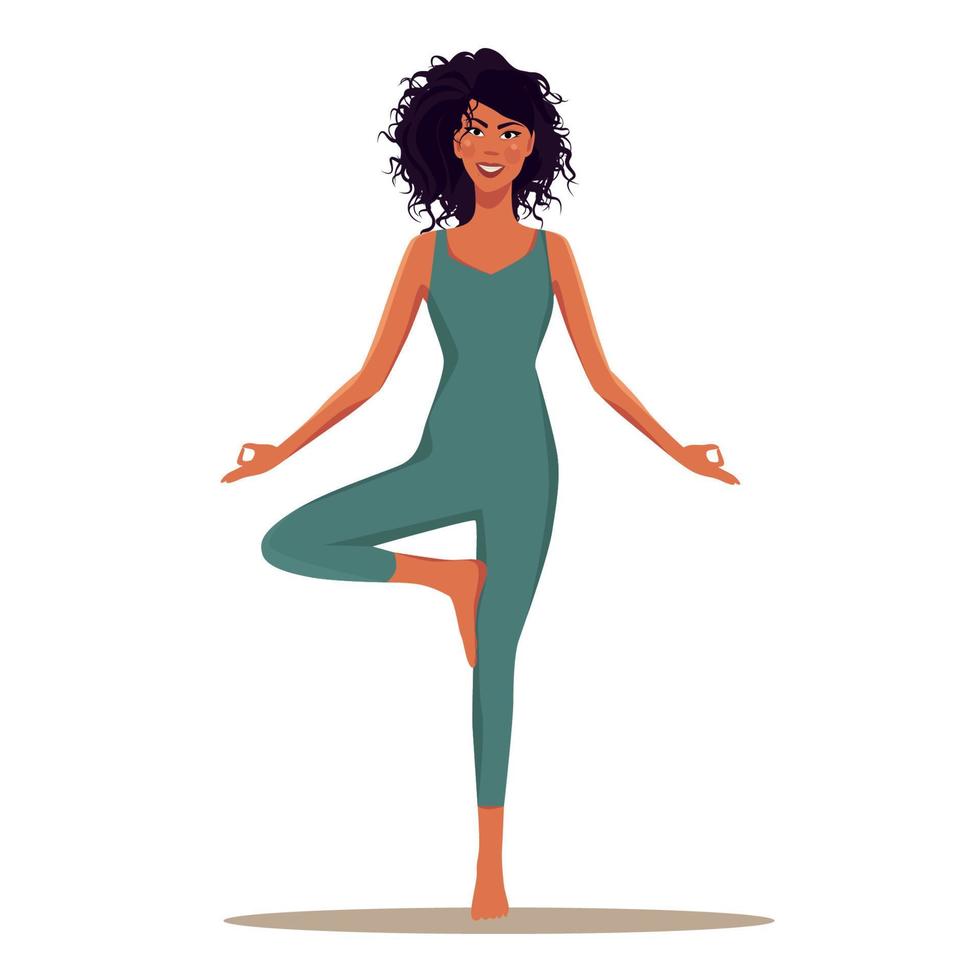 ilustración digital de una niña sosteniendo una asana haciendo yoga vector