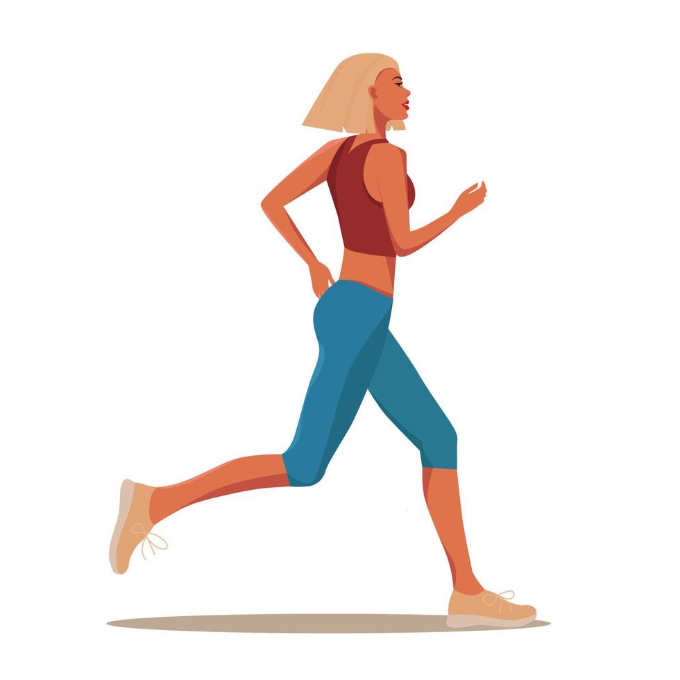 Digital illustration of a slim blonde girl doing sports jogging vector