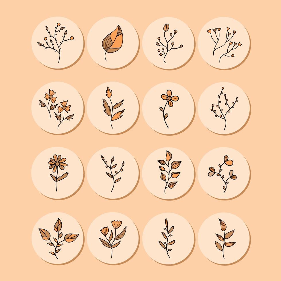 Set of color icons of field forest plants icons in brown tones. You can use icons for social networks vector