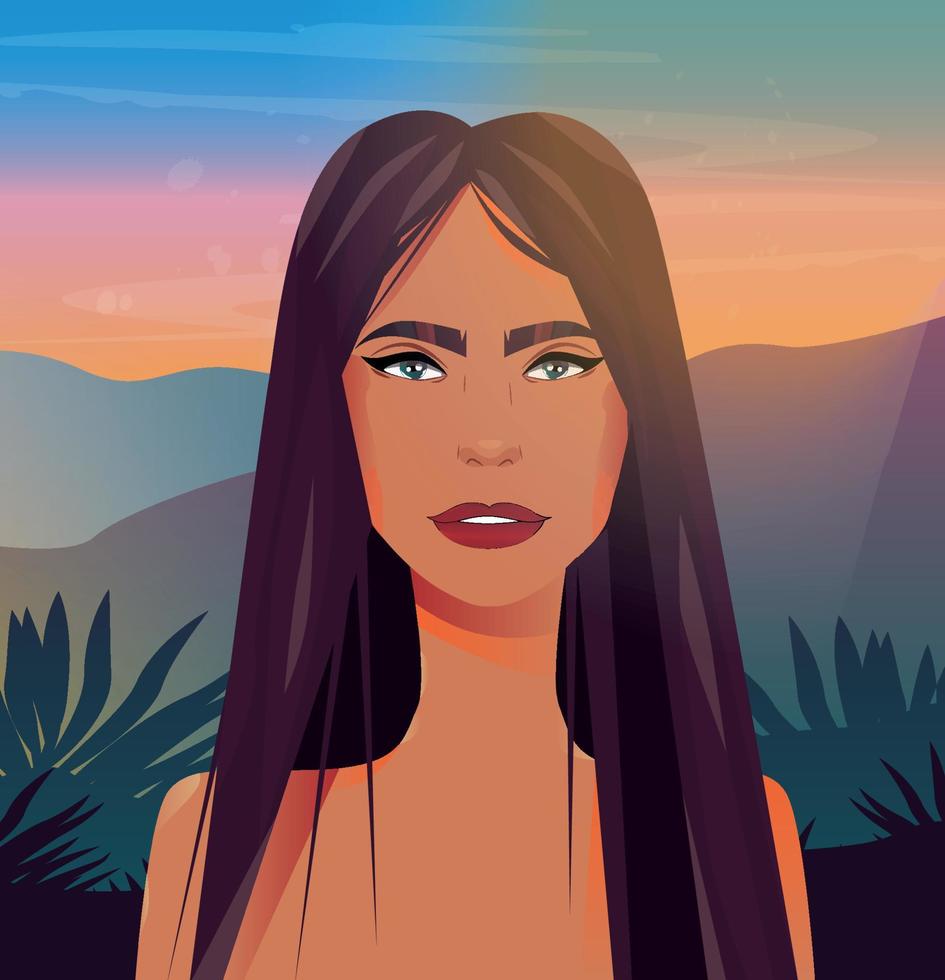 ilustración digital de un retrato brillante de una hermosa chica primavera verano y naturaleza vector