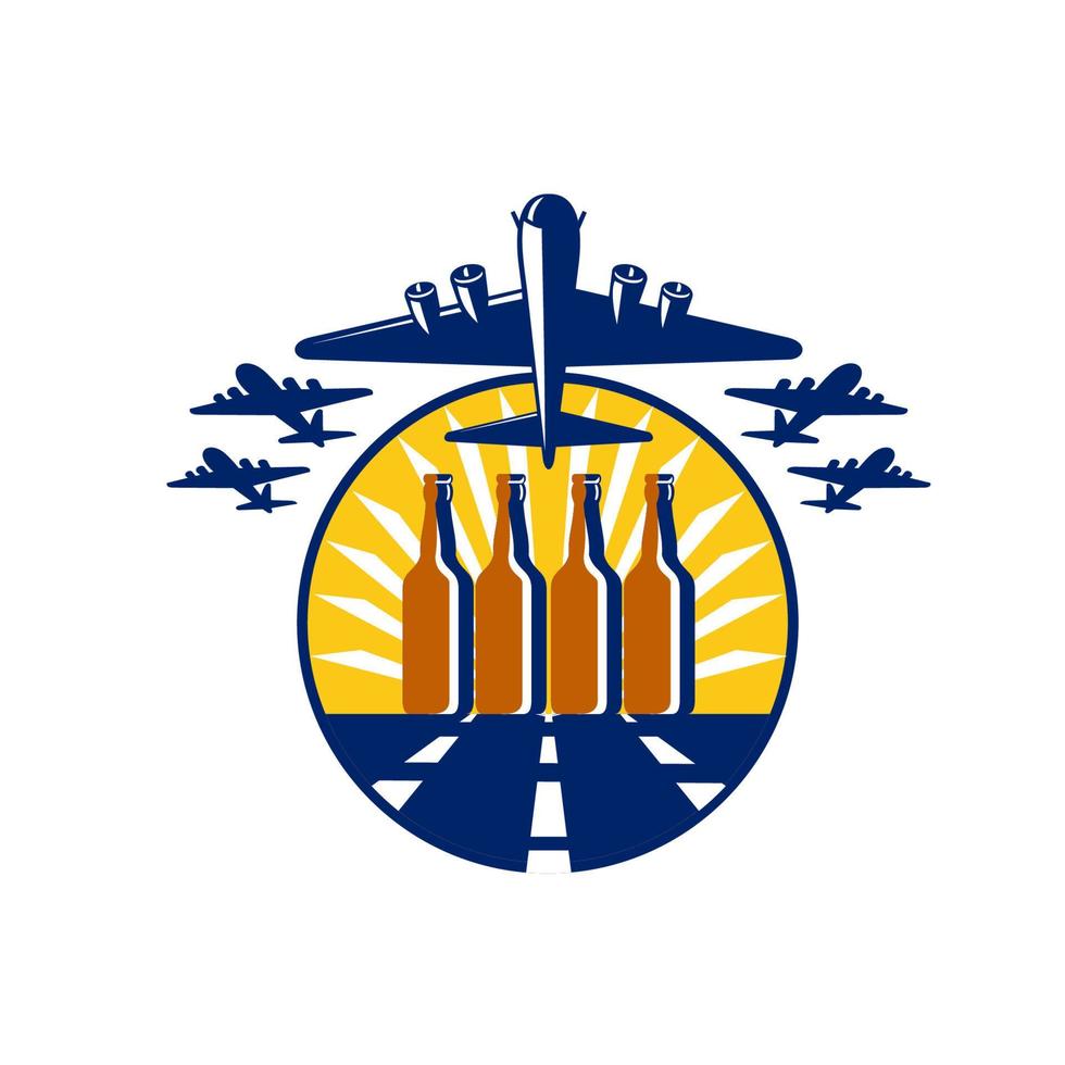 B-17 Heavy Bomber Beer Bottle Circle Retro vector