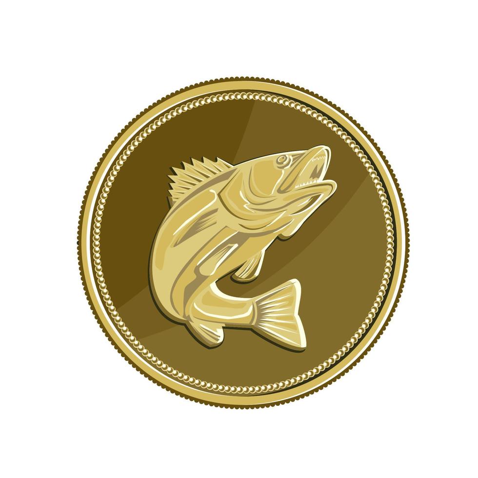 moneda de oro barramundi retro vector