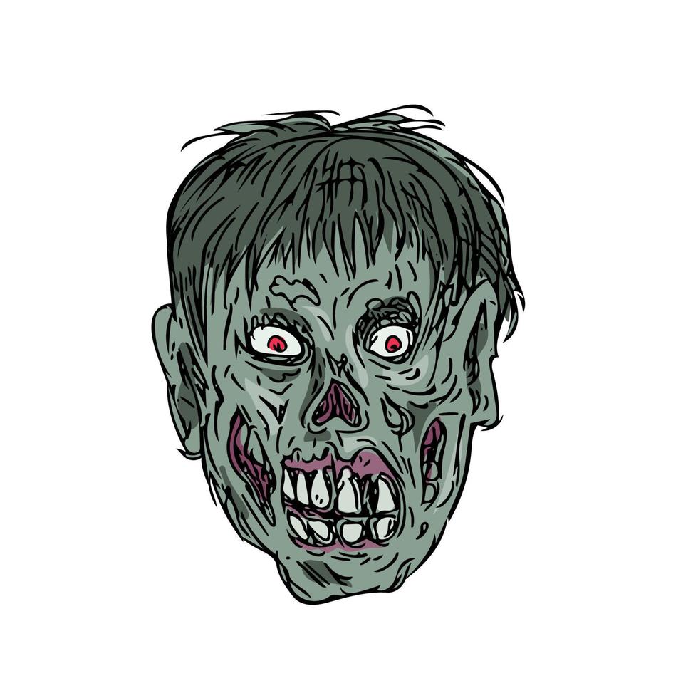 dibujo de cabeza de calavera zombie vector