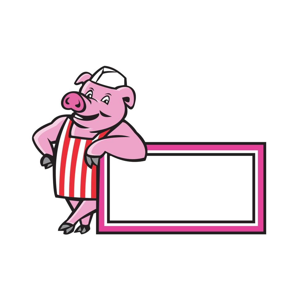 Butcher Pig Leaning On Sign Cartoon vector