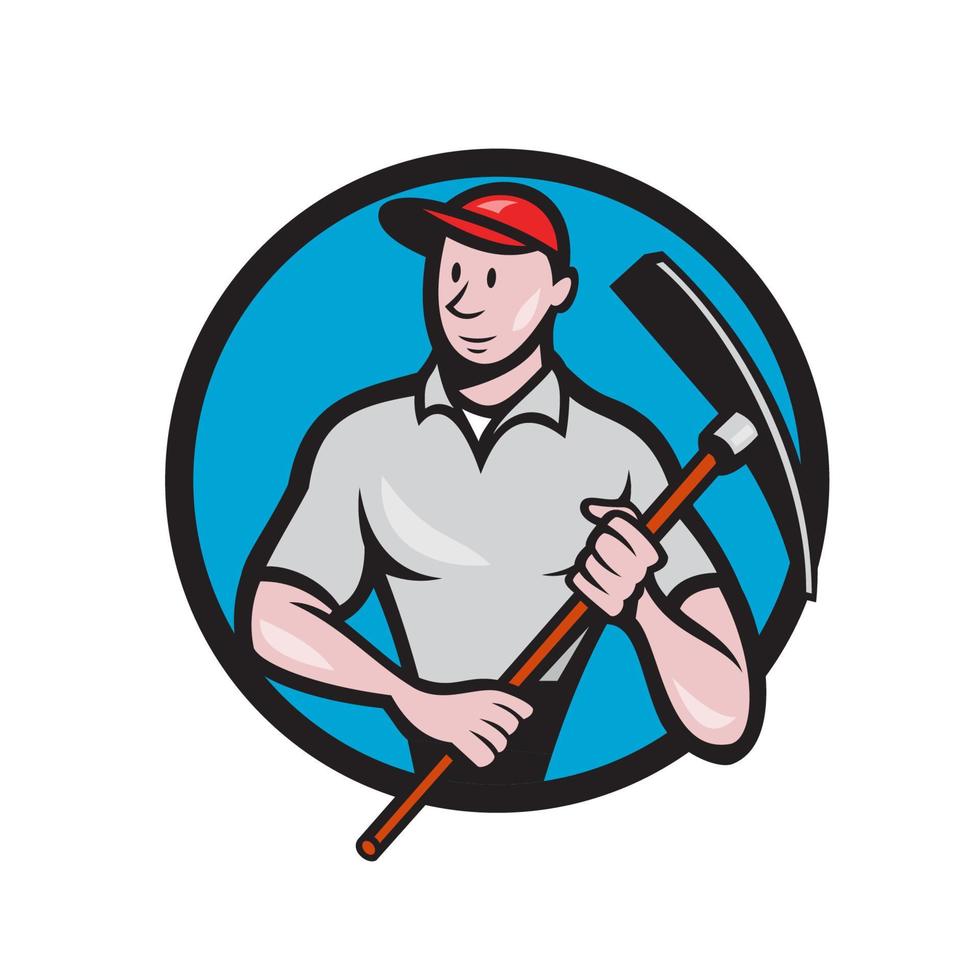 Construction Worker Pickaxe Circle Cartoon vector