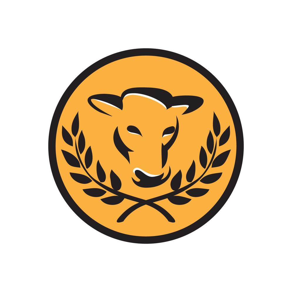Cow Bull Head Laurel Circle Retro vector