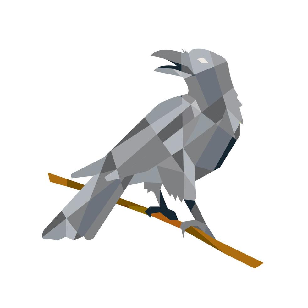 Crow Perching Looking Back Low Polygon vector