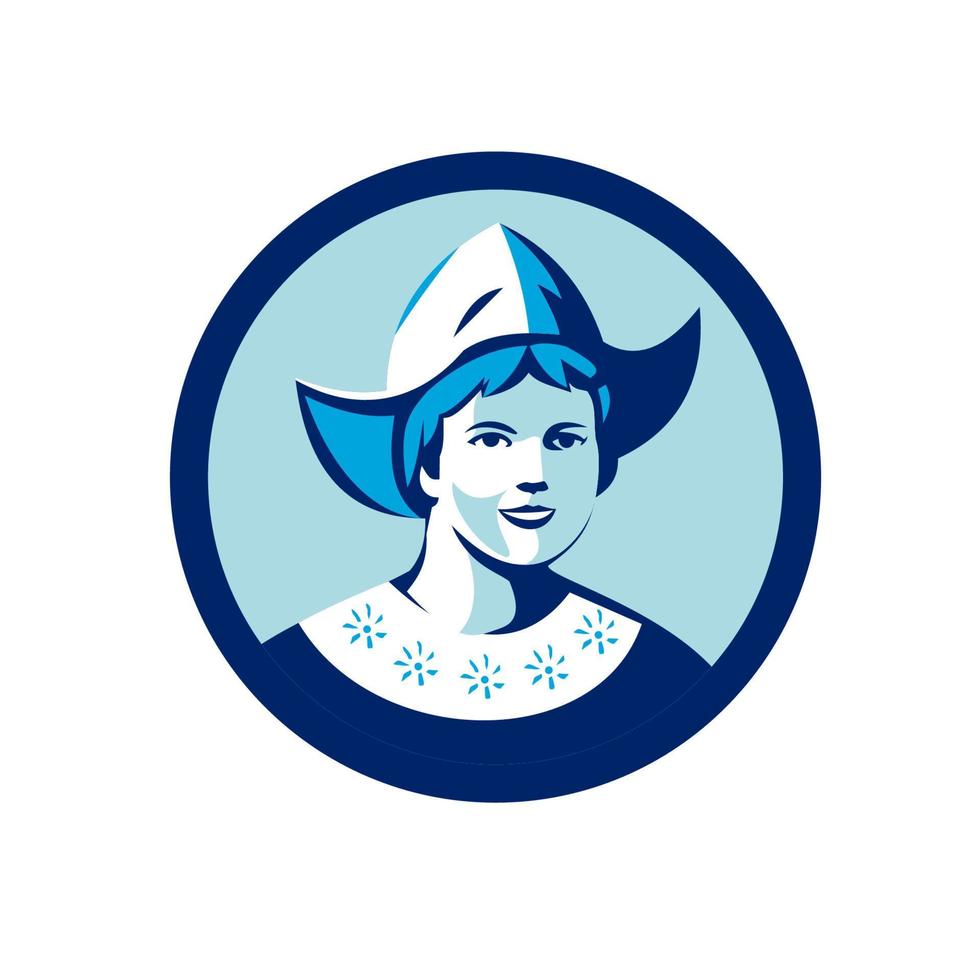 Dutch Lady Wearing Bonnet Circle Retro vector