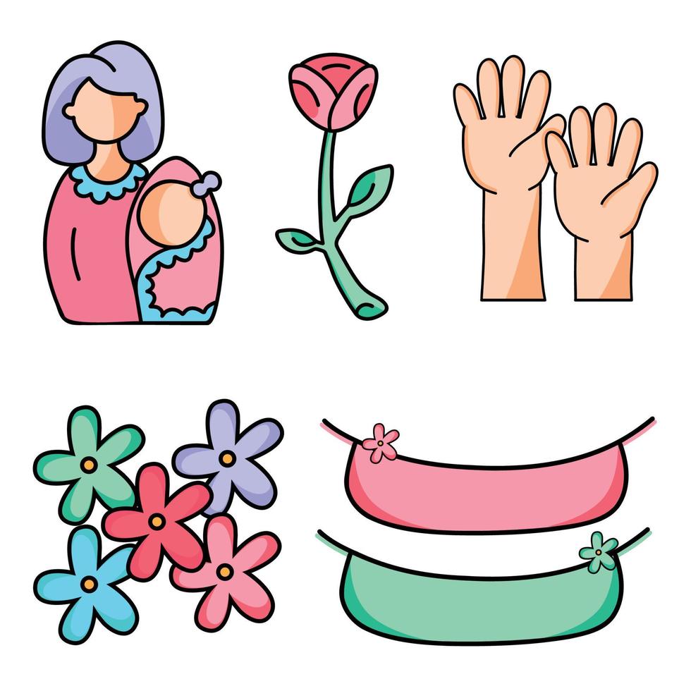 Stickers icons and stickers of bright palette for holiday or birthday family kids for website and app banner postcard invitation congratulation vector