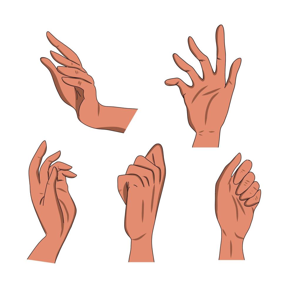 Vector illustration set of female male colored hands hand brush gestures Editable size stroke outline icons Conceptual illustration