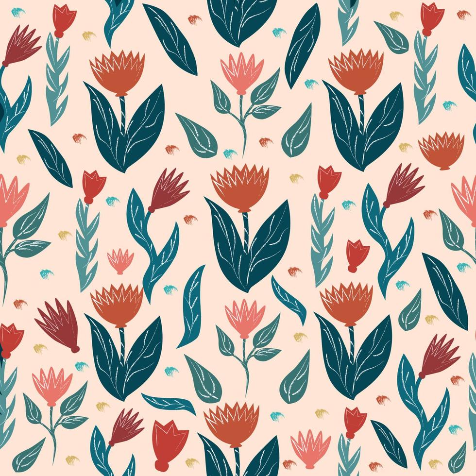 Digital illustration of a pattern of wildflowers in a meadow on a light background vector