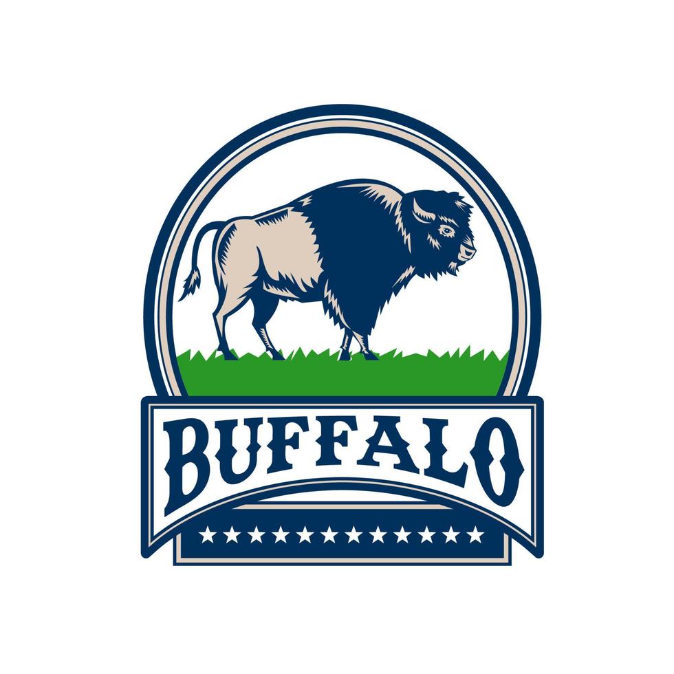 American Bison Buffallo Banner Circle Woodcut vector