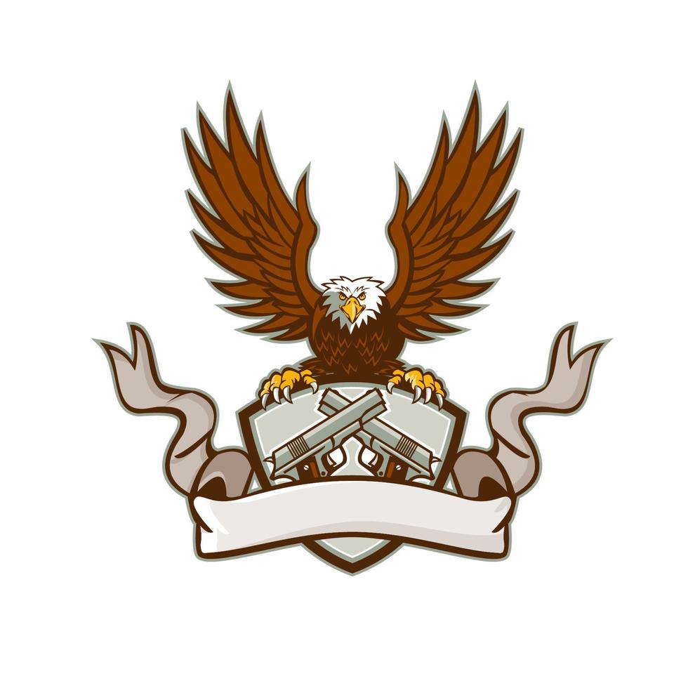Bald Eagle Crossed 45 Caliber Pistols Shield Retro vector