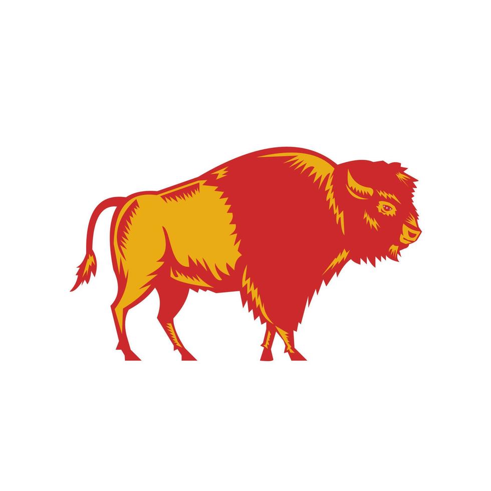 American Bison Side Woodcut vector
