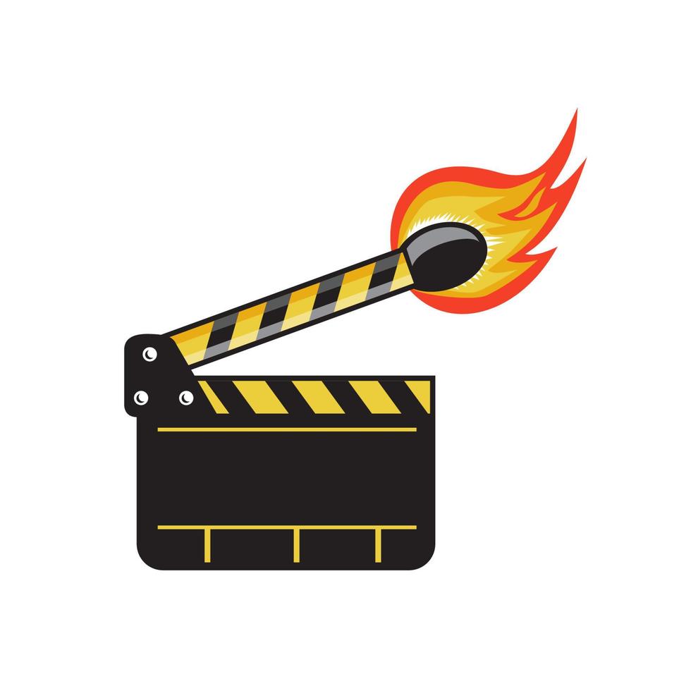 Clapper Board Match Stick On Fire Retro vector