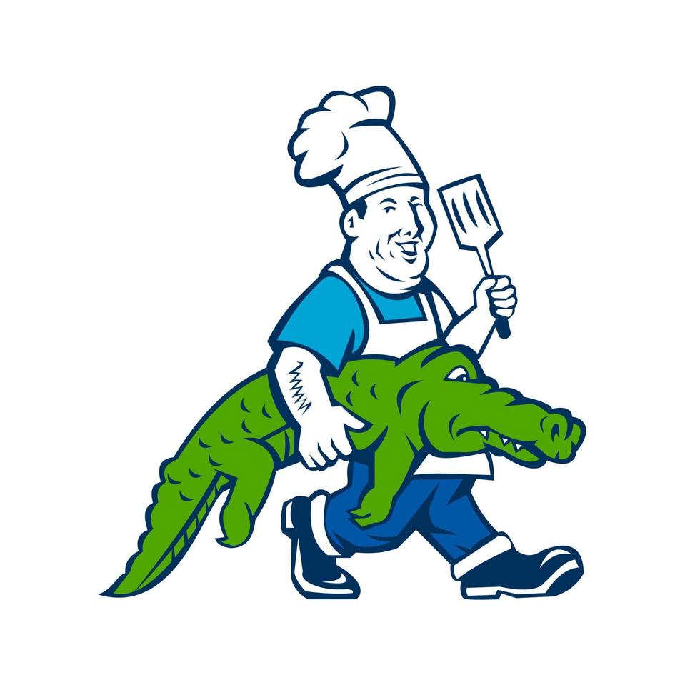 Chef Alligator Spatula Walking Cartoon vector