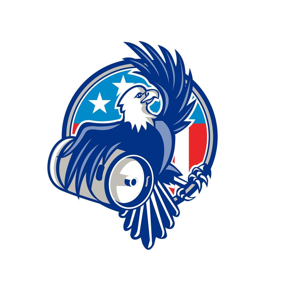 American Bald Eagle Beer Keg Flag Circle Retro vector