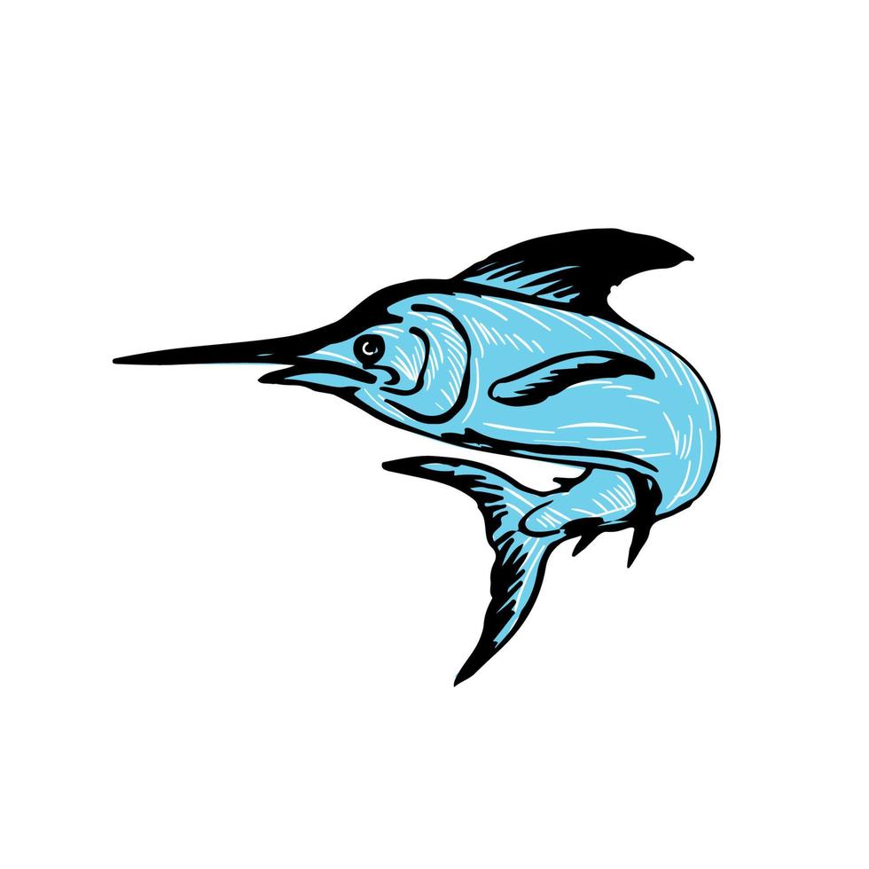 dibujo de salto de pez marlín azul vector