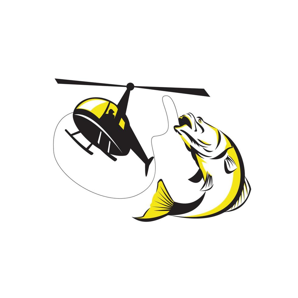 Barramundi Heli Fishing Retro vector