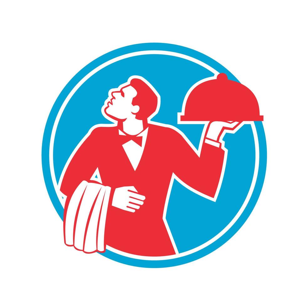 Butler Serving Food Platter Circle Retro vector