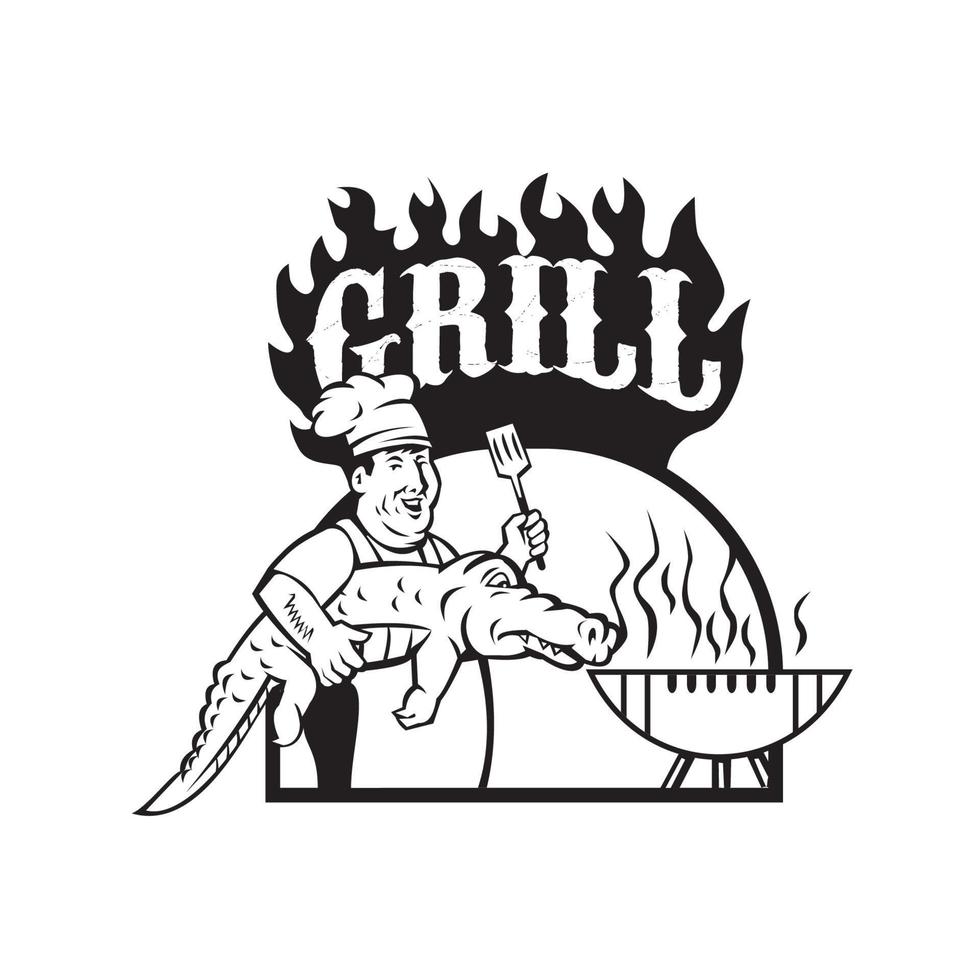 Chef Carry Alligator Grill Cartoon vector