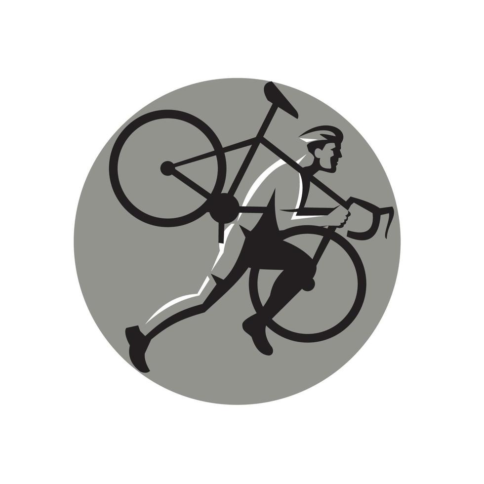 Cyclocross Athlete Carrying Bicycle Circle Retro vector