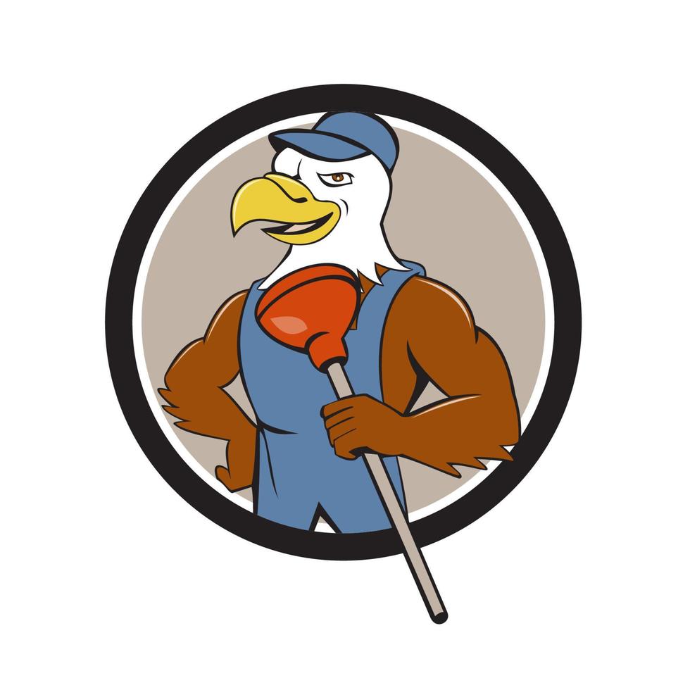 Bald Eagle Plumber Plunger Circle Cartoon vector