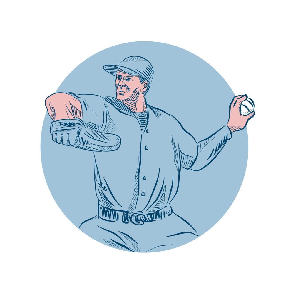 béisbol lanzador lanzando bola círculo dibujo vector