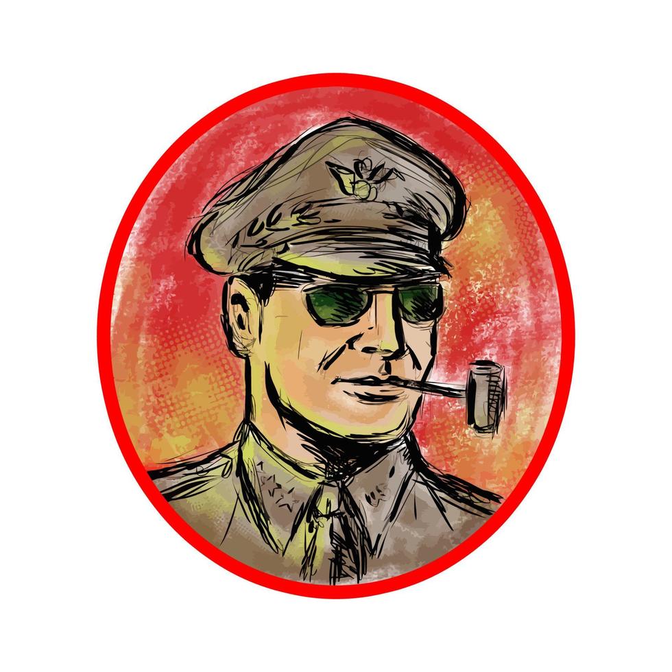 World War II General Corn Cob Pipe Watercolor vector