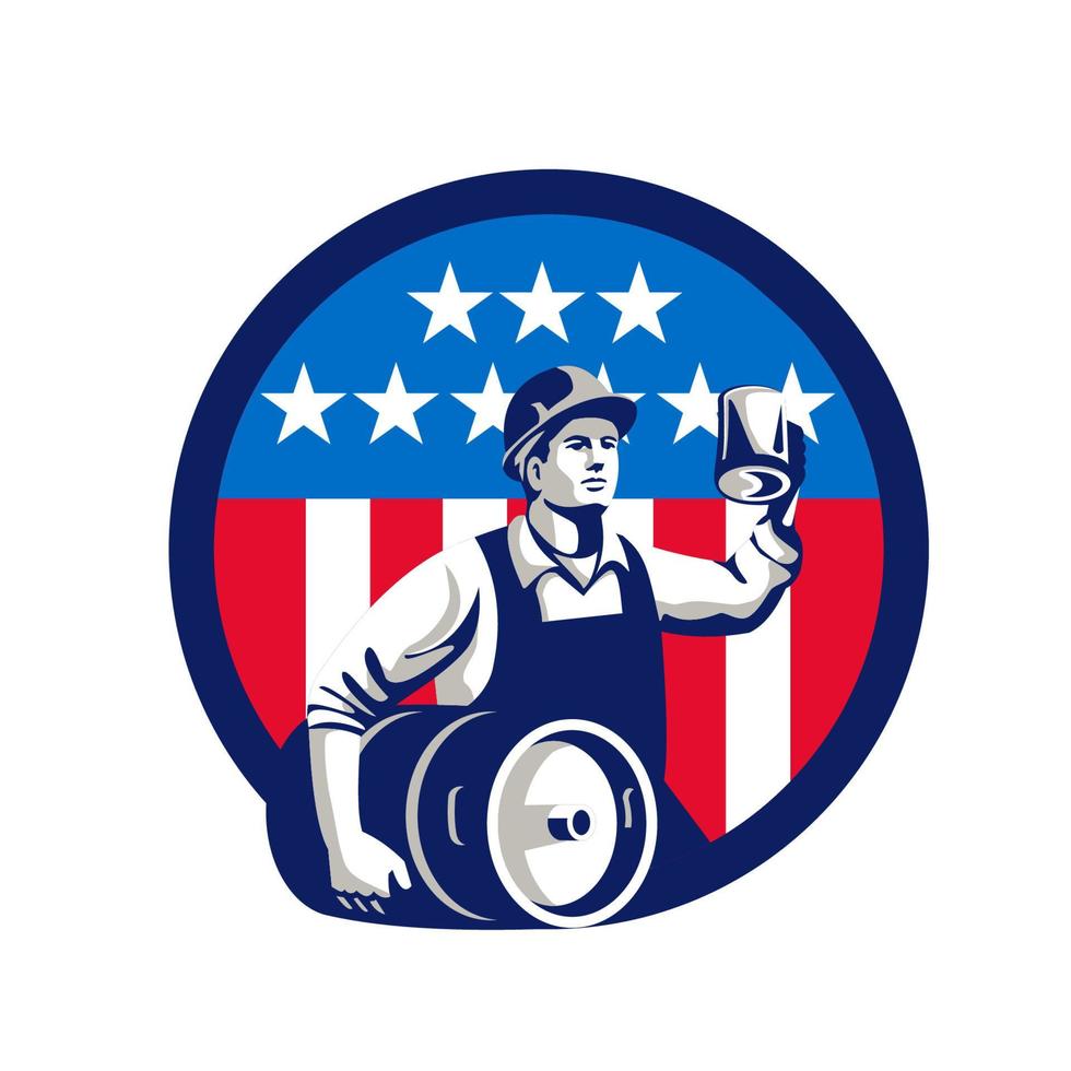 American Builder Beer Keg Flag Circle Retro vector