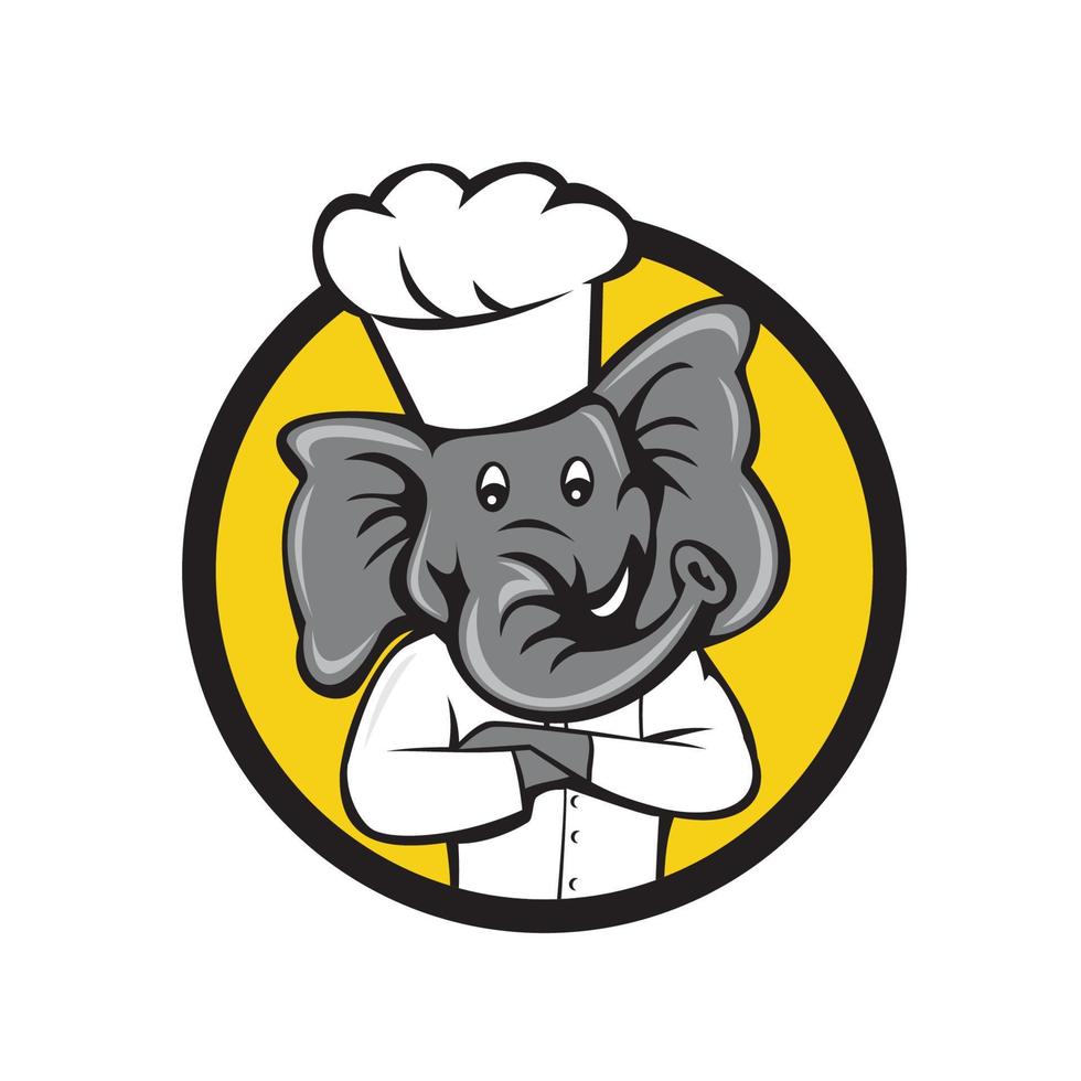 Chef Elephant Arms Crossed Circle Cartoon vector