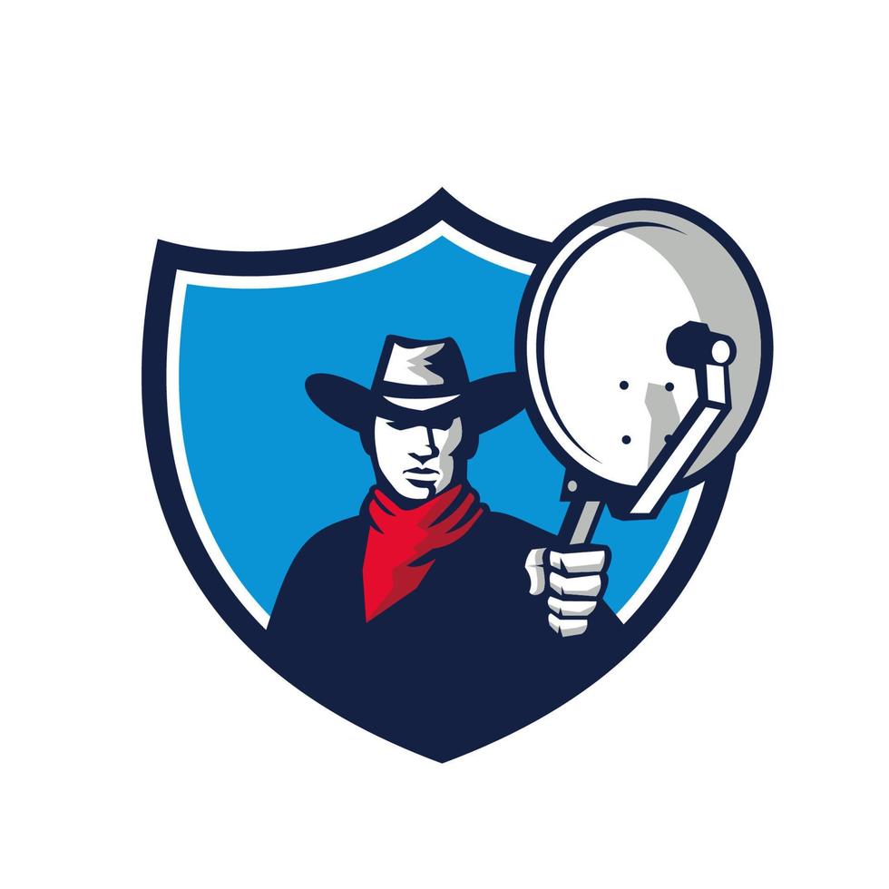 Cowboy Aiming Satellite Dish Crest vector